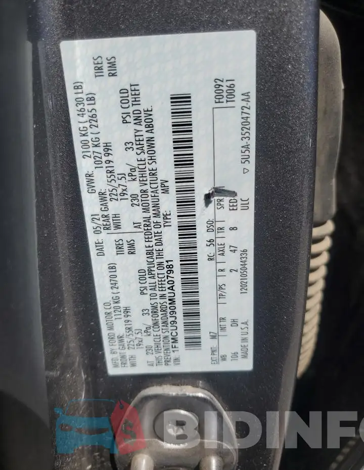 1FMCU9J90MUA07981 Photo# 13