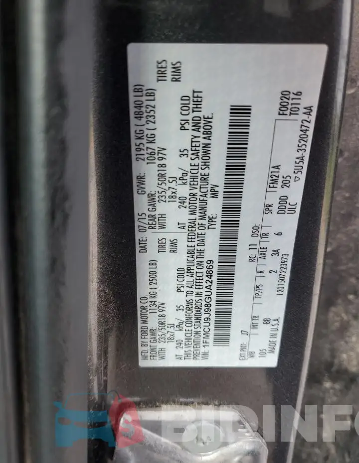 1FMCU9J98GUA24869 Photo# 13