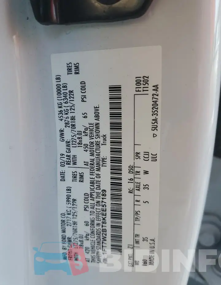 1FT7W2BT8KEE57189 Photo# 12