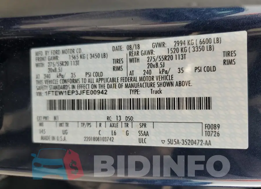 1FTEW1EP3JFE00942 Photo# 12