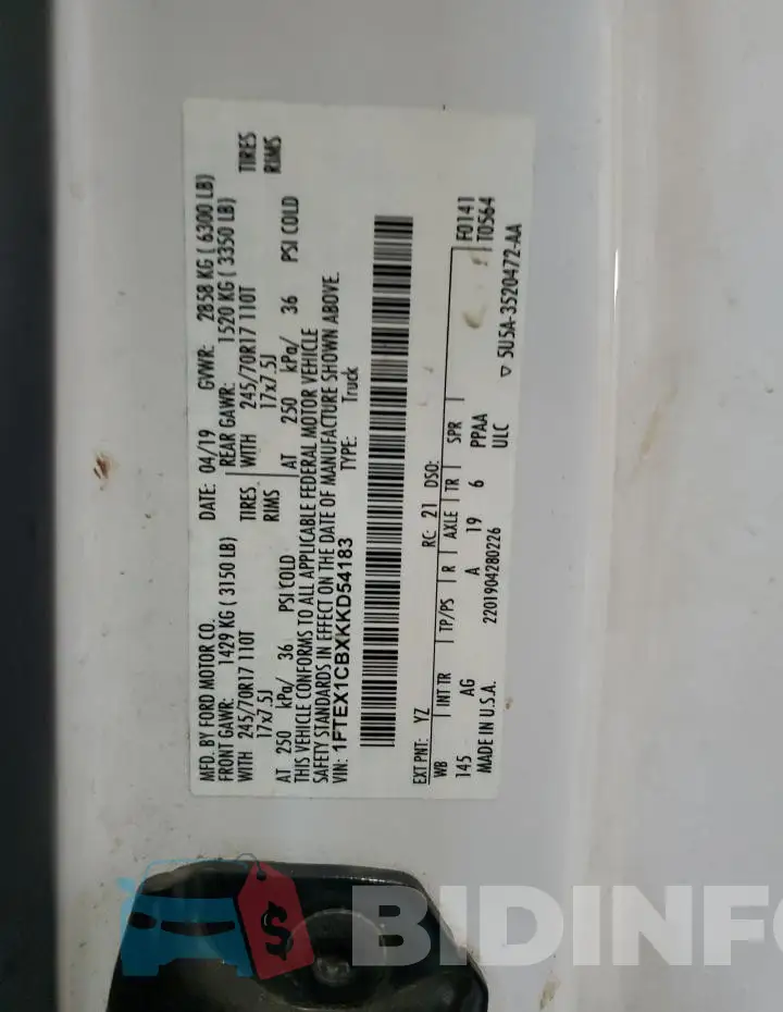 1FTEX1CBXKKD54183 Photo# 13