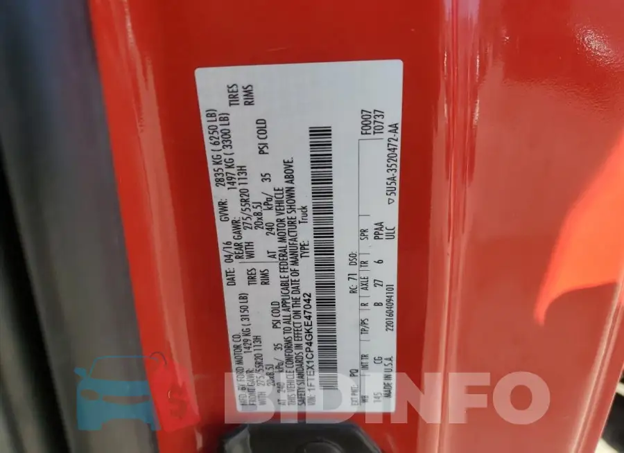 1FTEX1CP4GKE47042 Photo# 12