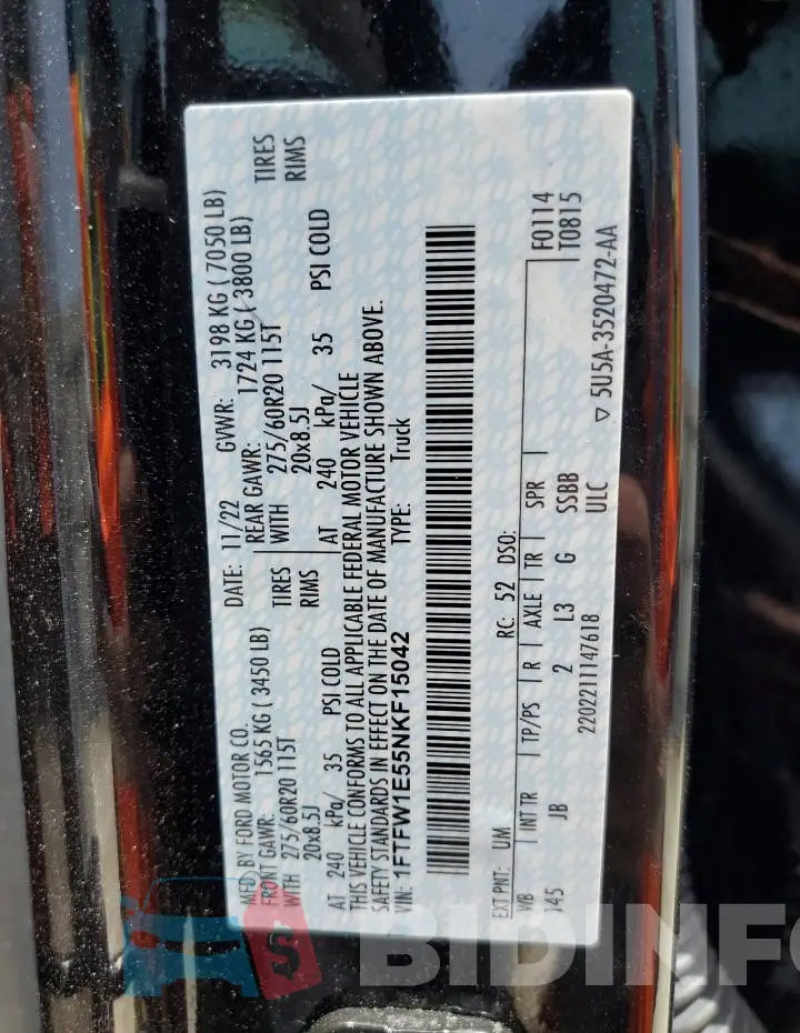 1FTFW1E55NKF15042 Photo# 12