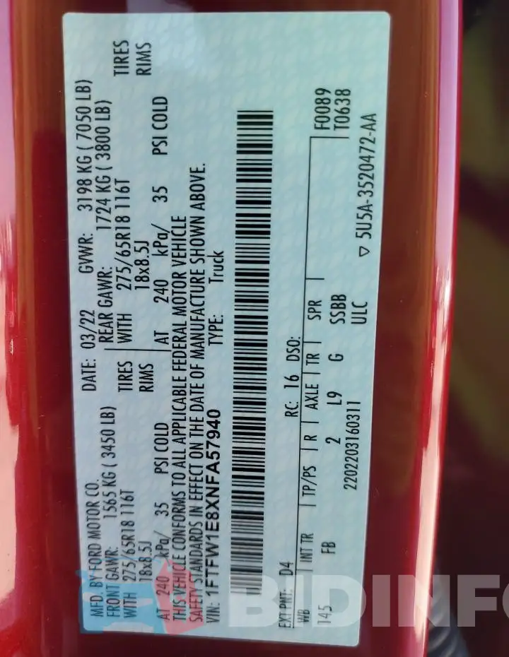 1FTFW1E8XNFA57940 Photo# 12