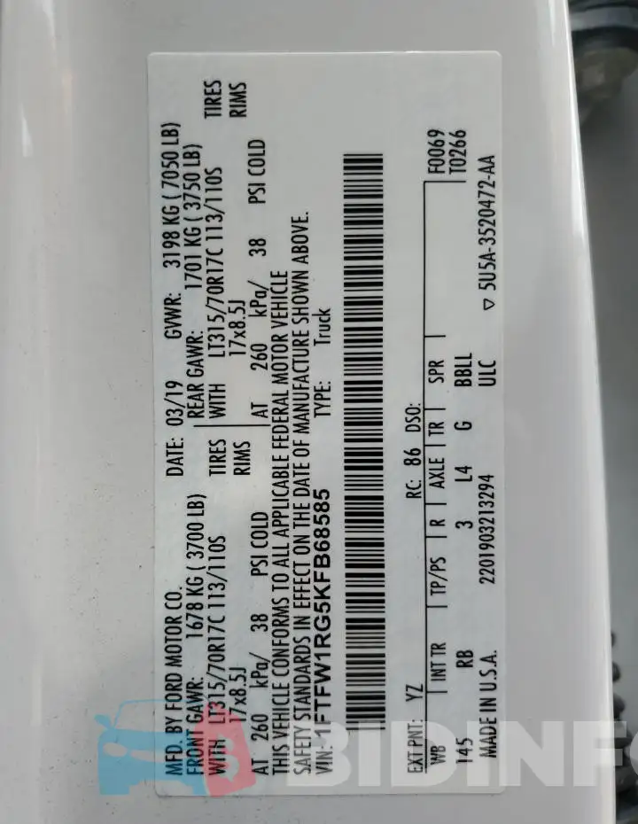1FTFW1RG5KFB68585 Photo# 12