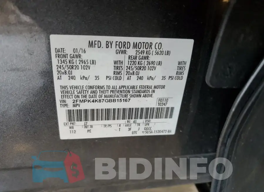 2FMPK4K87GBB15167 Photo# 13