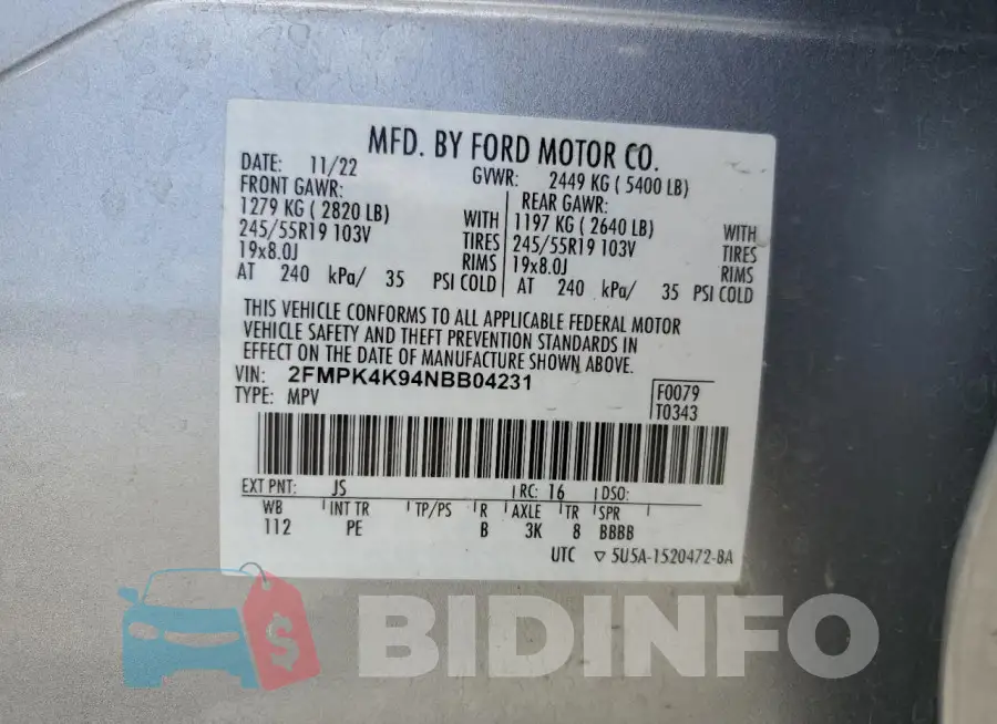 2FMPK4K94NBB04231 Photo# 14
