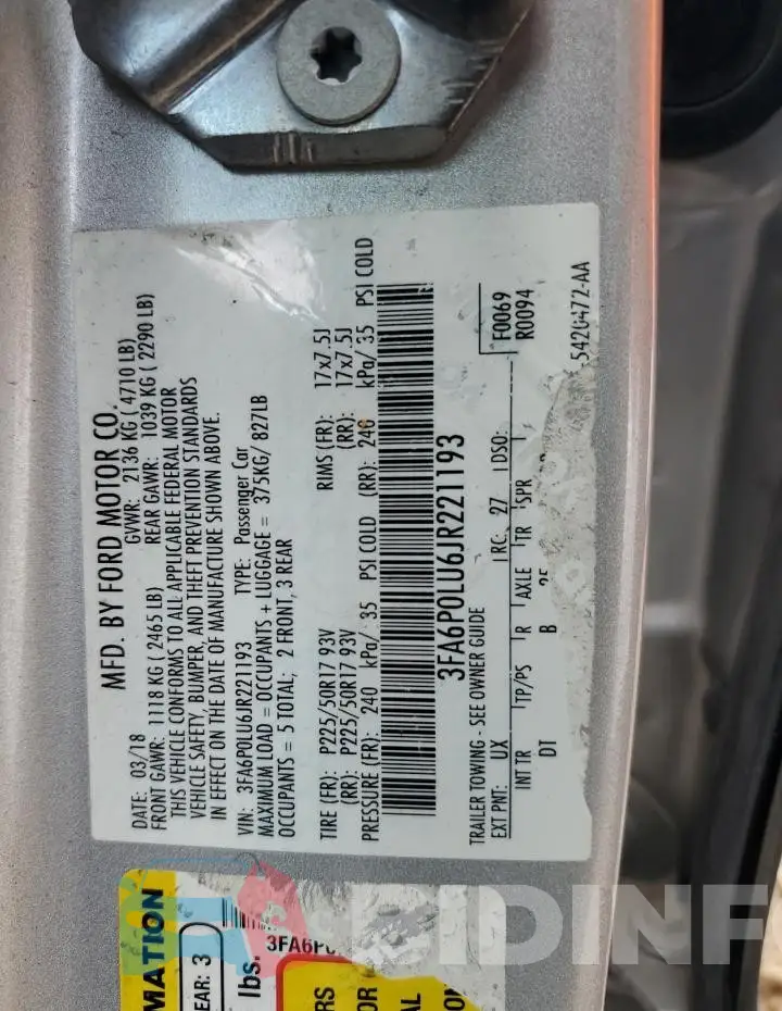 3FA6P0LU6JR221193 Photo# 12