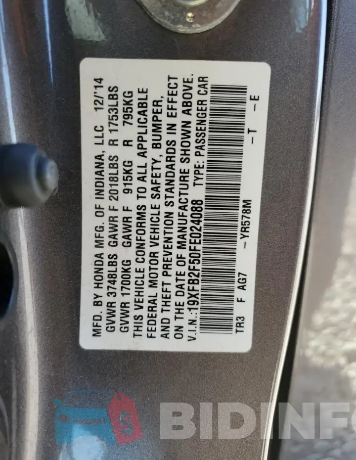 19XFB2F50FE024088 Photo# 12