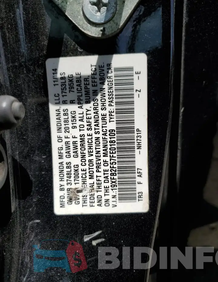 19XFB2F57FE018109 Photo# 12