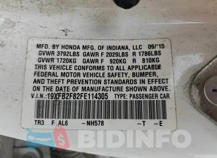 19XFB2F82FE114305 Photo# 13