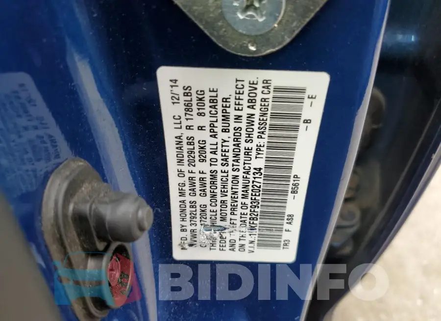 19XFB2F93FE027134 Photo# 12