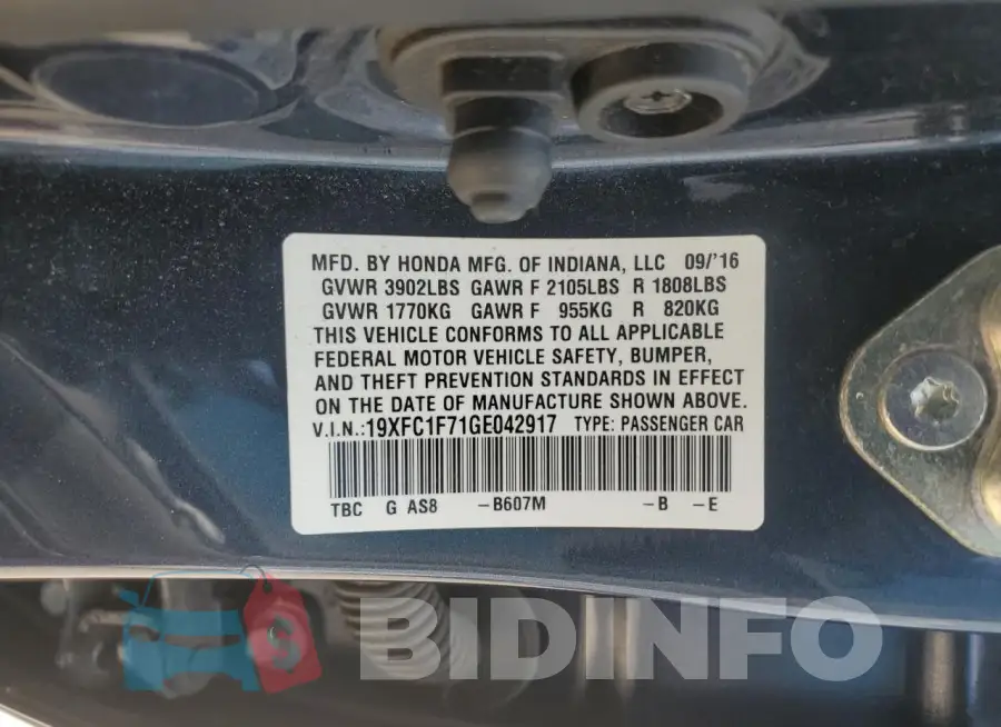 19XFC1F71GE042917 Photo# 12