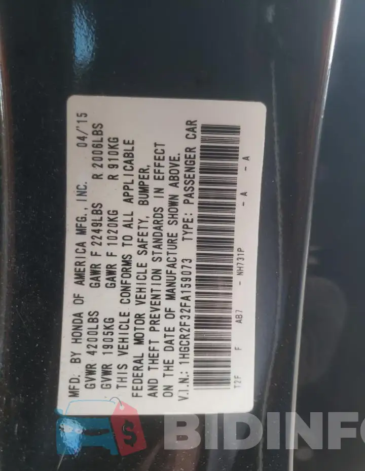 1HGCR2F32FA159073 Photo# 12