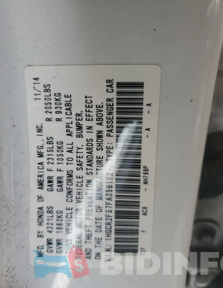 1HGCR2F57FA058192 Photo# 12
