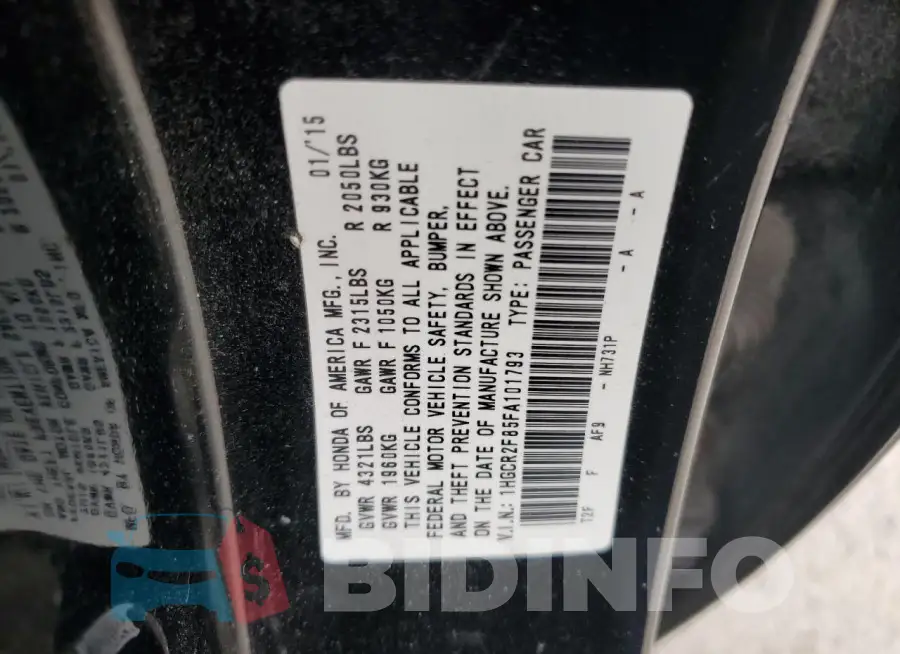 1HGCR2F85FA101793 Photo# 12