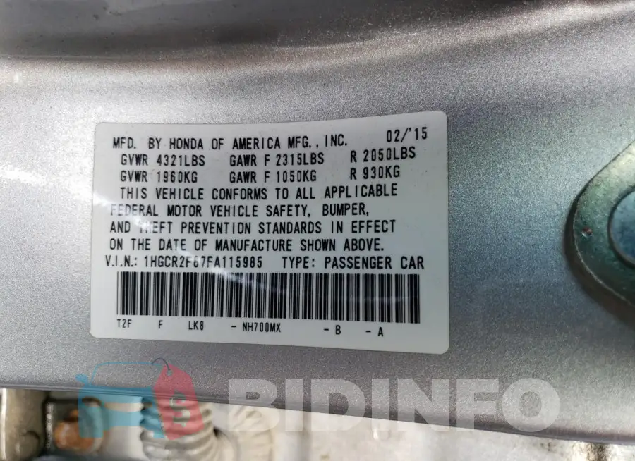 1HGCR2F87FA115985 Photo# 13