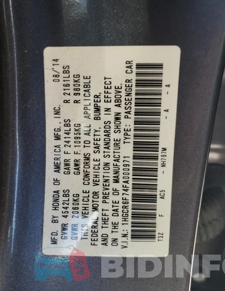 1HGCR6F74FA000971 Photo# 12