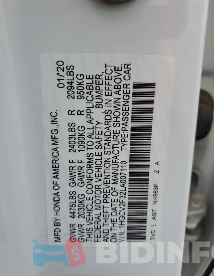 1HGCV2F32LA007110 Photo# 13