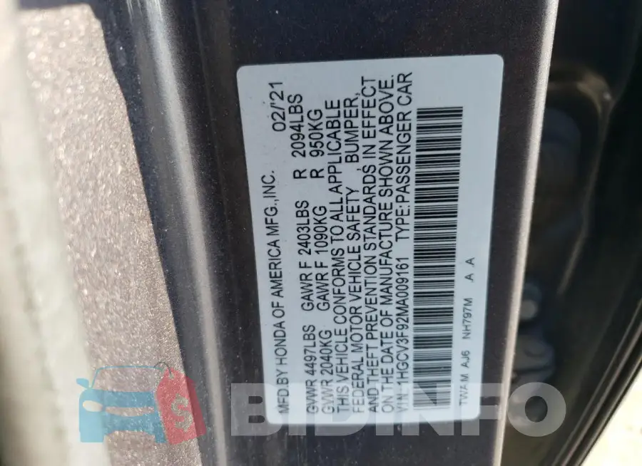 1HGCV3F92MA009161 Photo# 12