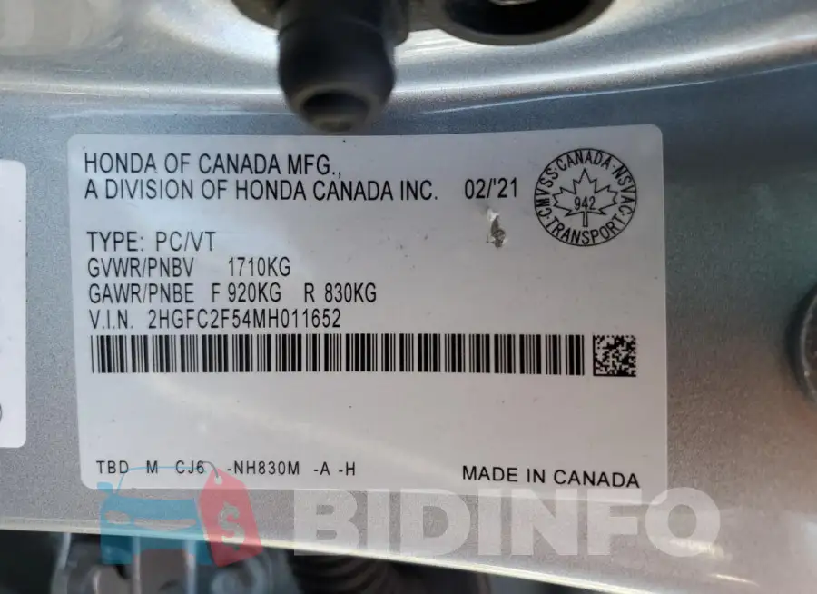 2HGFC2F54MH011652 Photo# 12