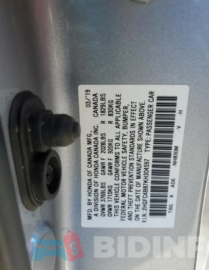 2HGFC4B87KH304597 Photo# 12