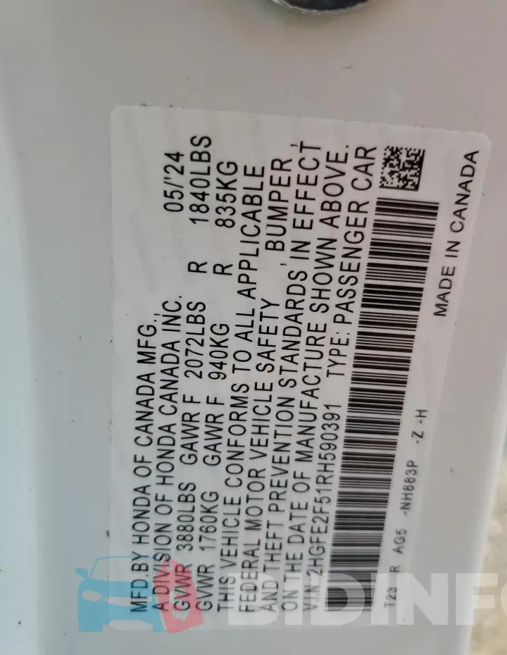 2HGFE2F51RH590391 Photo# 12