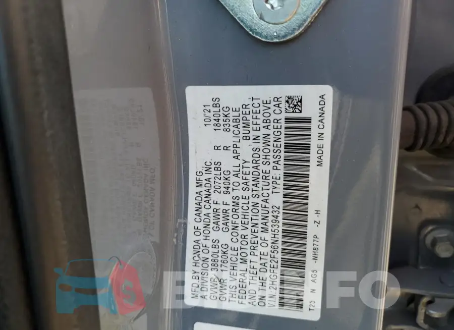 2HGFE2F56NH539432 Photo# 13