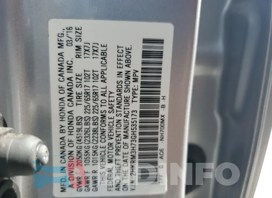 2HKRM3H73GH535173 Photo# 13