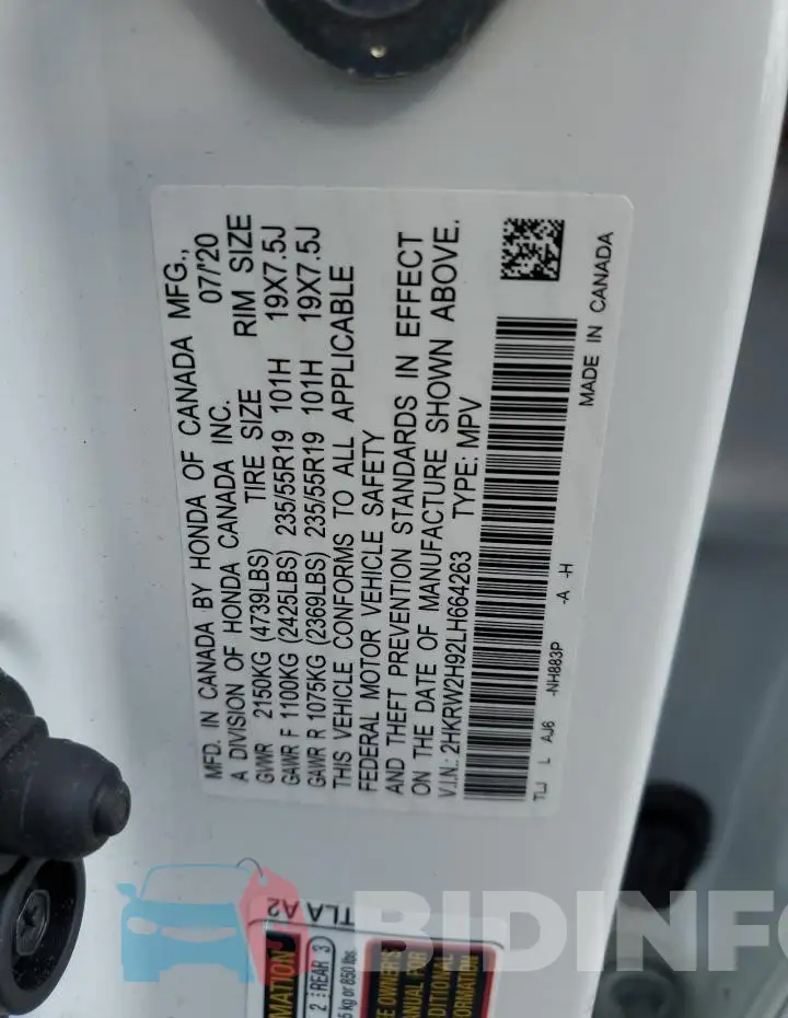 2HKRW2H92LH664263 Photo# 13