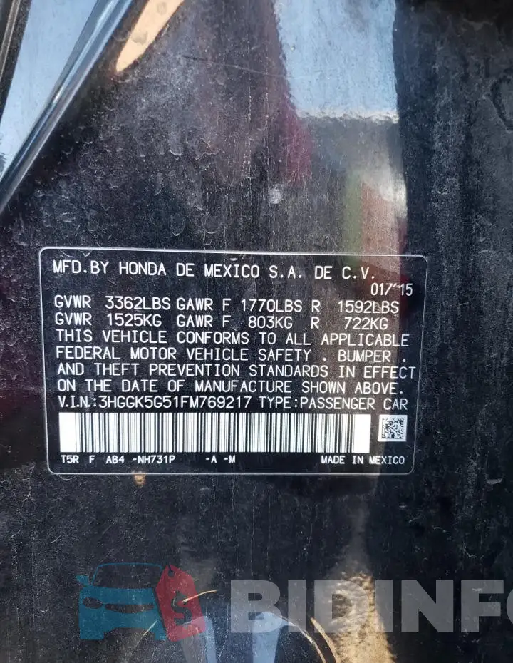 3HGGK5G51FM769217 Photo# 12