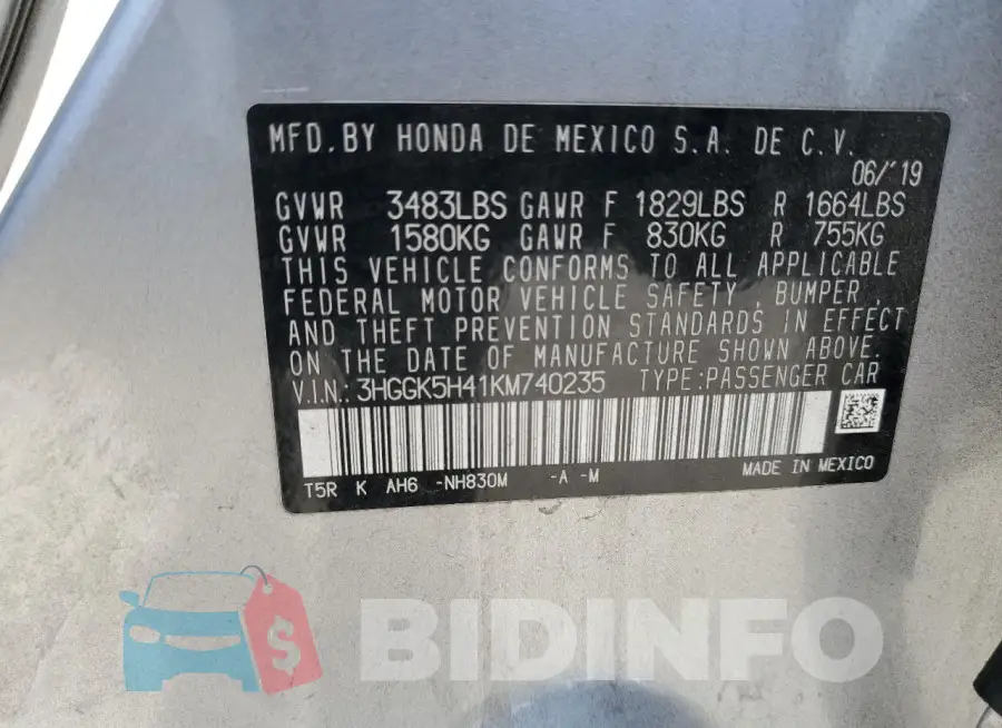 3HGGK5H41KM740235 Photo# 12