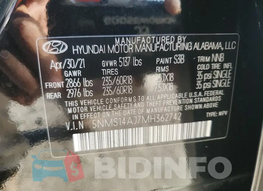 5NMS14AJ7MH362742 Photo# 13