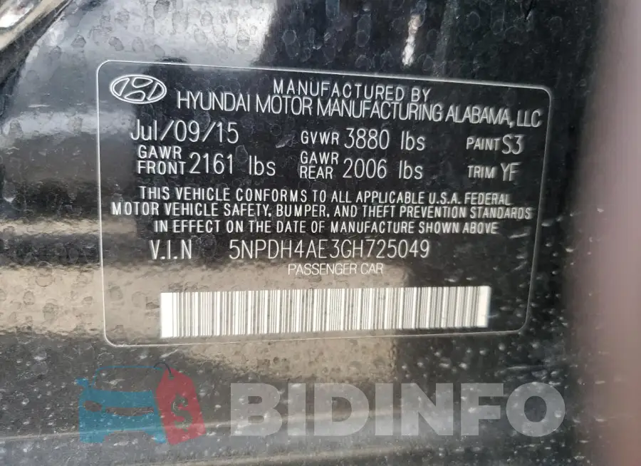5NPDH4AE3GH725049 Photo# 12