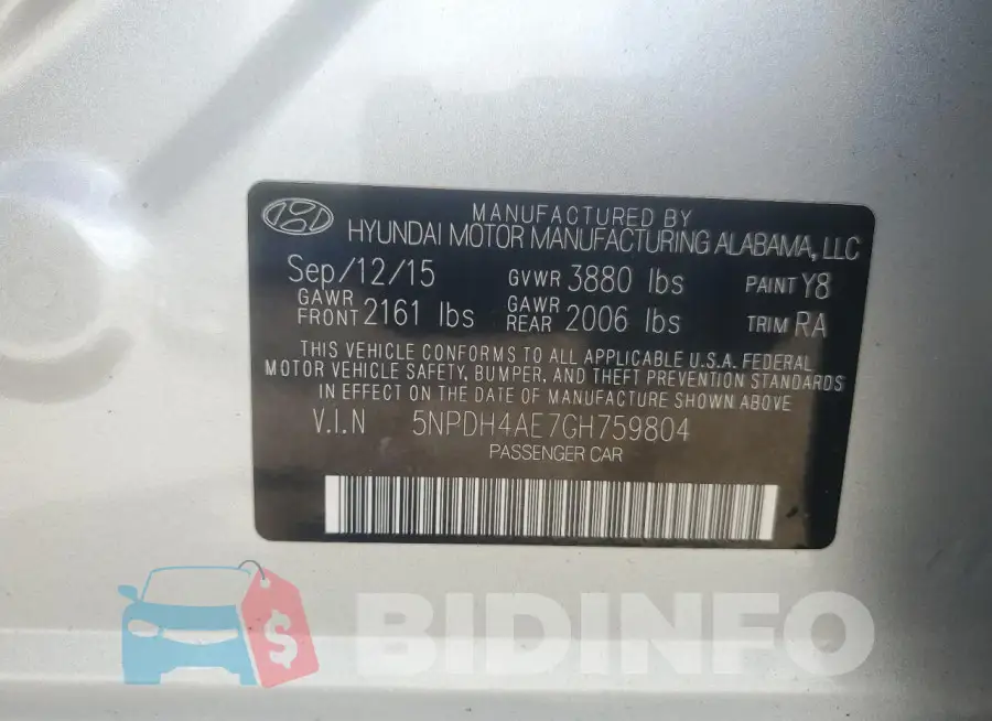 5NPDH4AE7GH759804 Photo# 12