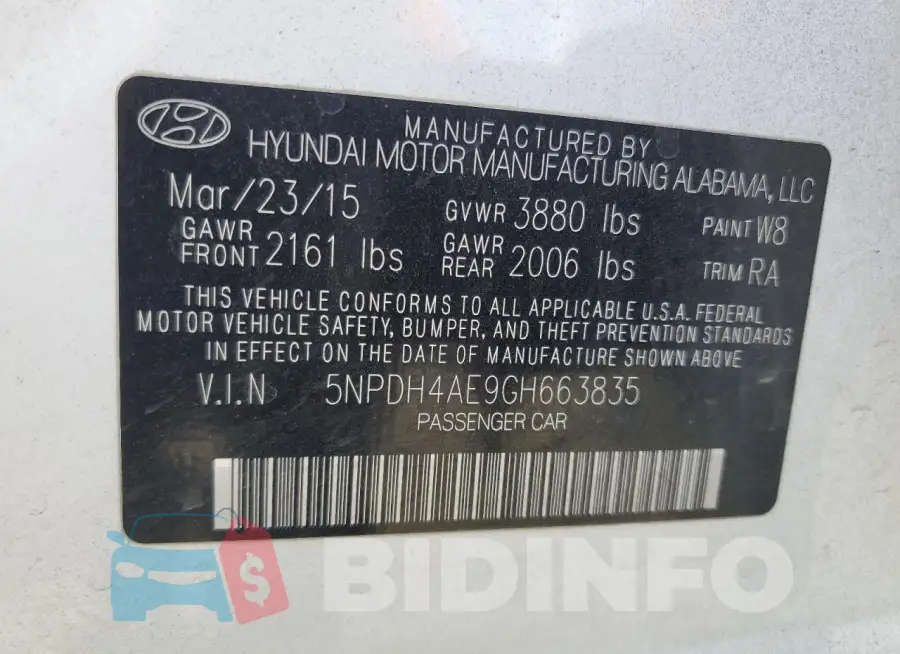 5NPDH4AE9GH663835 Photo# 13