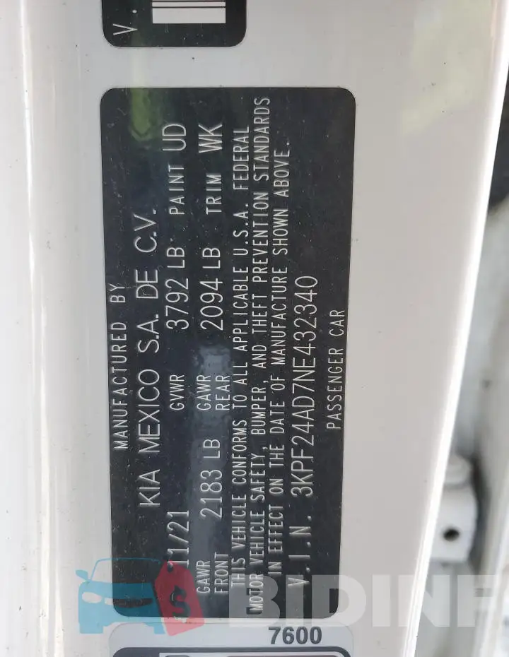 3KPF24AD7NE432340 Photo# 13
