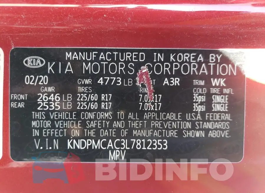 KNDPMCAC3L7812353 Photo# 13