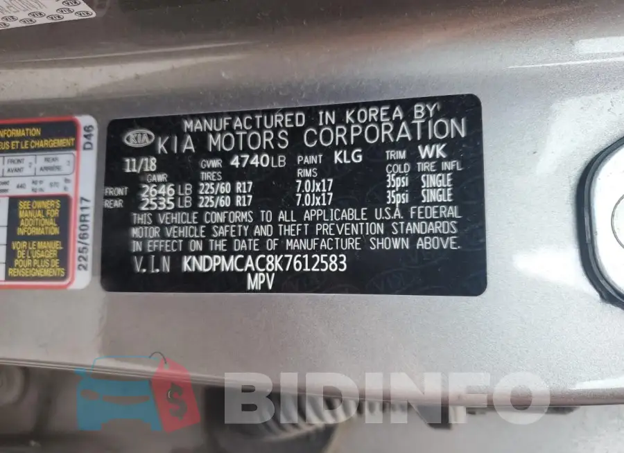KNDPMCAC8K7612583 Photo# 13