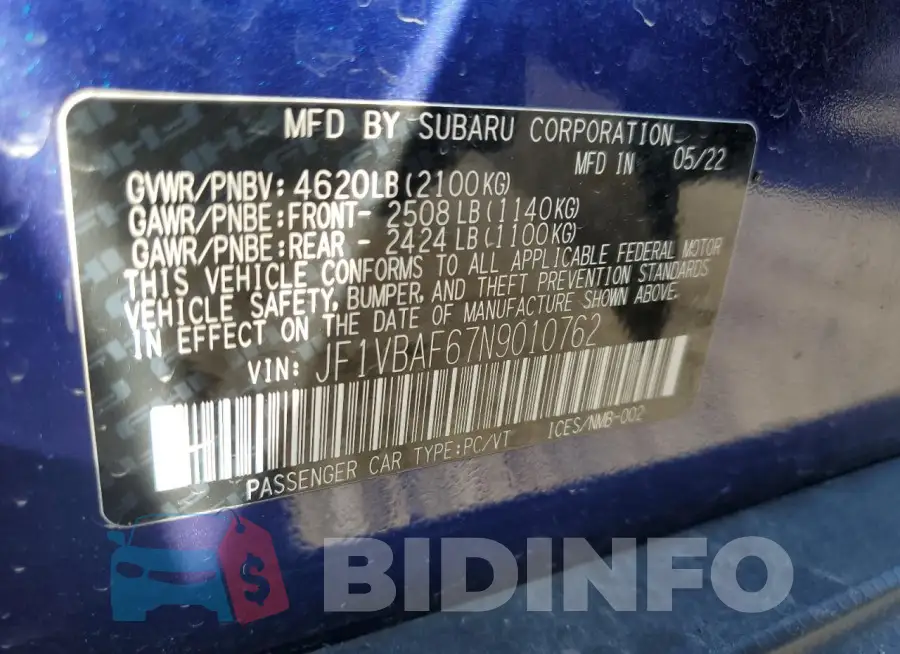 JF1VBAF67N9010762 Photo# 12