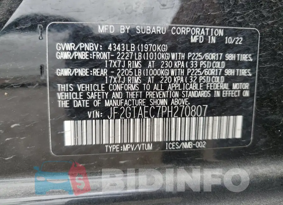 JF2GTAEC7PH270807 Photo# 13