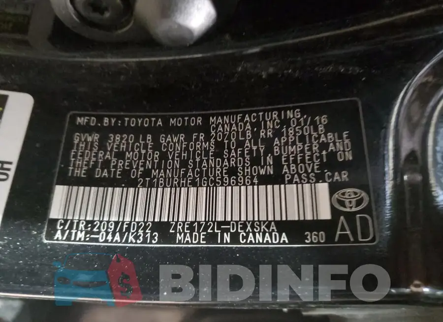 2T1BURHE1GC596964 Photo# 12