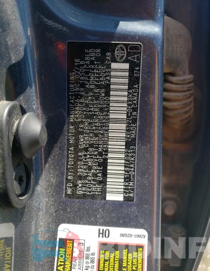 2T1BURHE6GC621700 Photo# 12