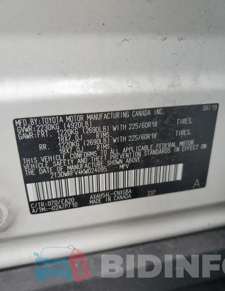 2T3DWRFV4KW024095 Photo# 12
