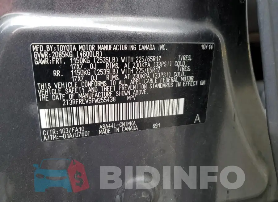 2T3RFREV5FW255438 Photo# 13