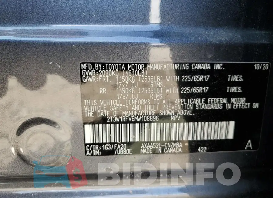 2T3W1RFV6MW108896 Photo# 13