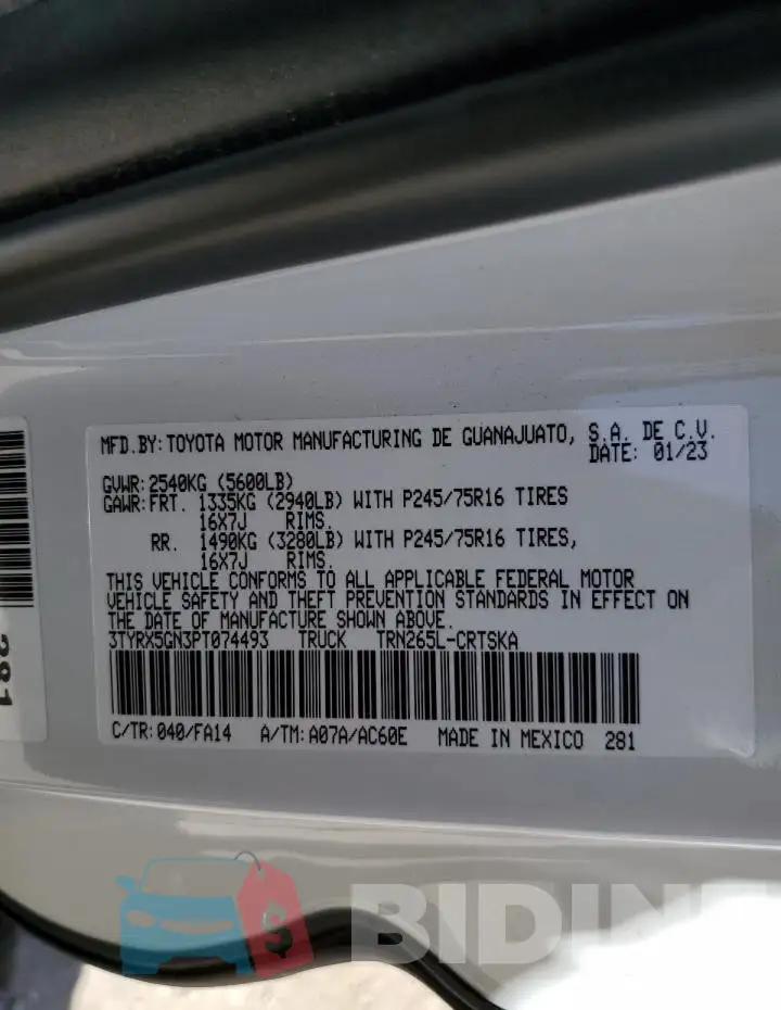 3TYRX5GN3PT074493 Photo# 13