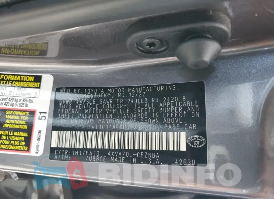 4T1C11AKXPU126221 Photo# 12