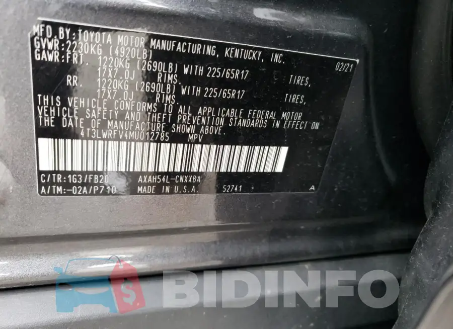 4T3LWRFV4MU012785 Photo# 13