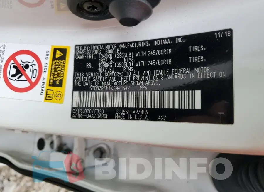 5TDBZRFH4KS943542 Photo# 13